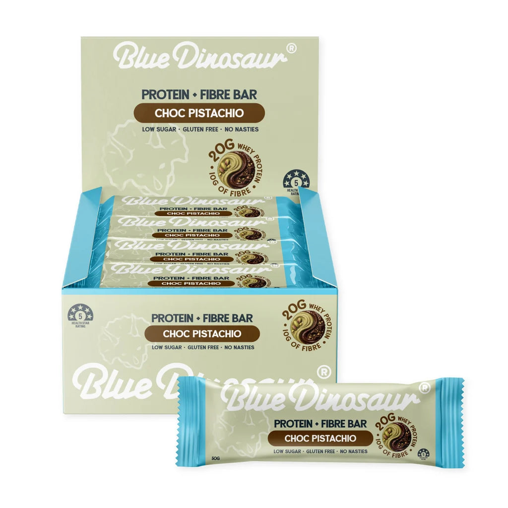 Blue Dinosaur Protein + Fibre Bar - Choc Pistachio Bar 12 x 50g