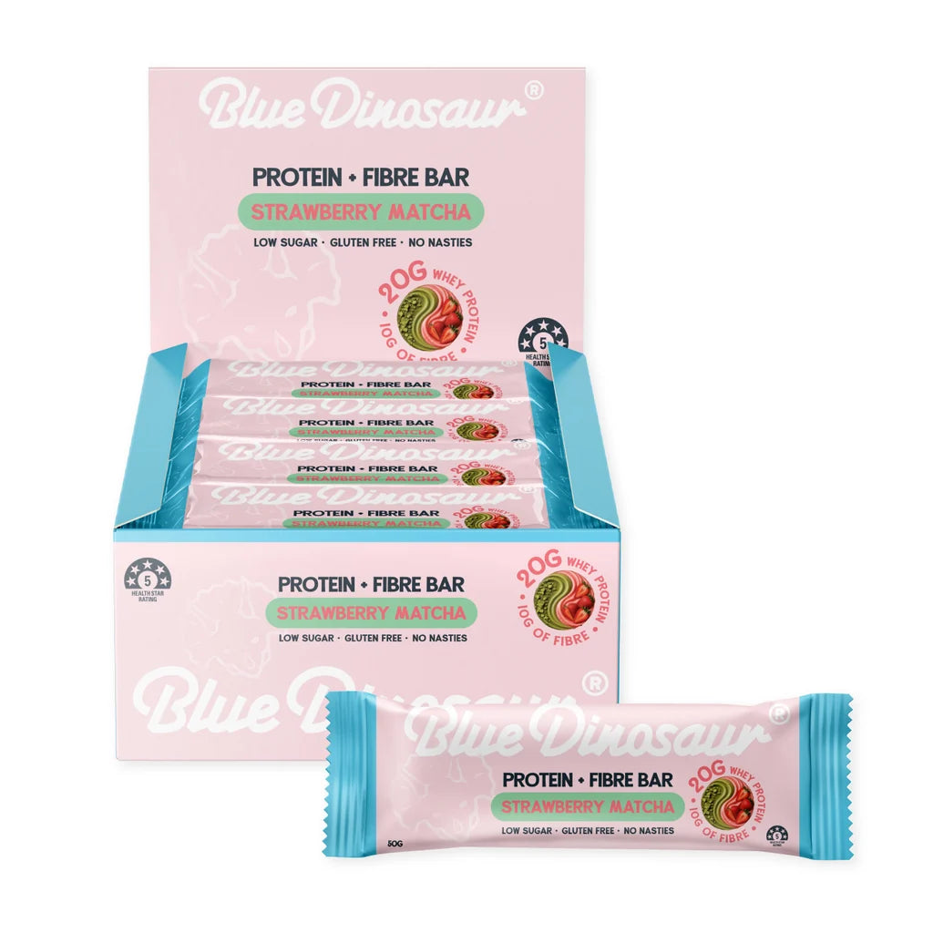 Blue Dinosaur Protein + Fibre Bar - Strawberry Matcha 12 x 50g