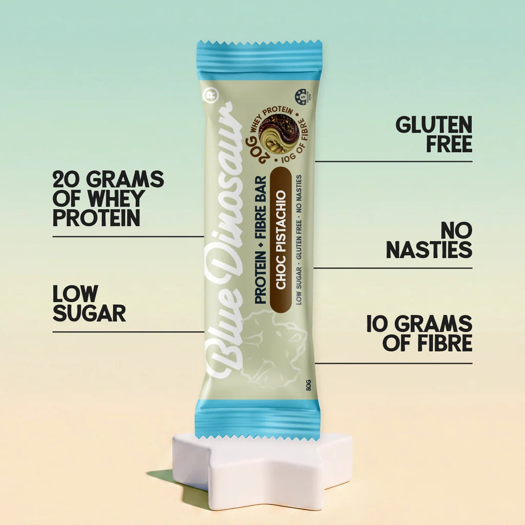 Blue Dinosaur Protein + Fibre Bar - Choc Pistachio Bar 12 x 50g