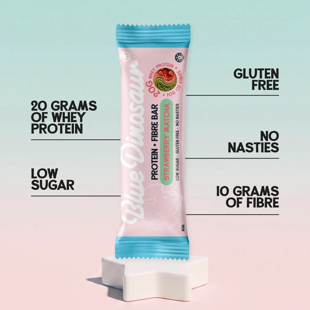 Blue Dinosaur Protein + Fibre Bar - Strawberry Matcha 12 x 50g