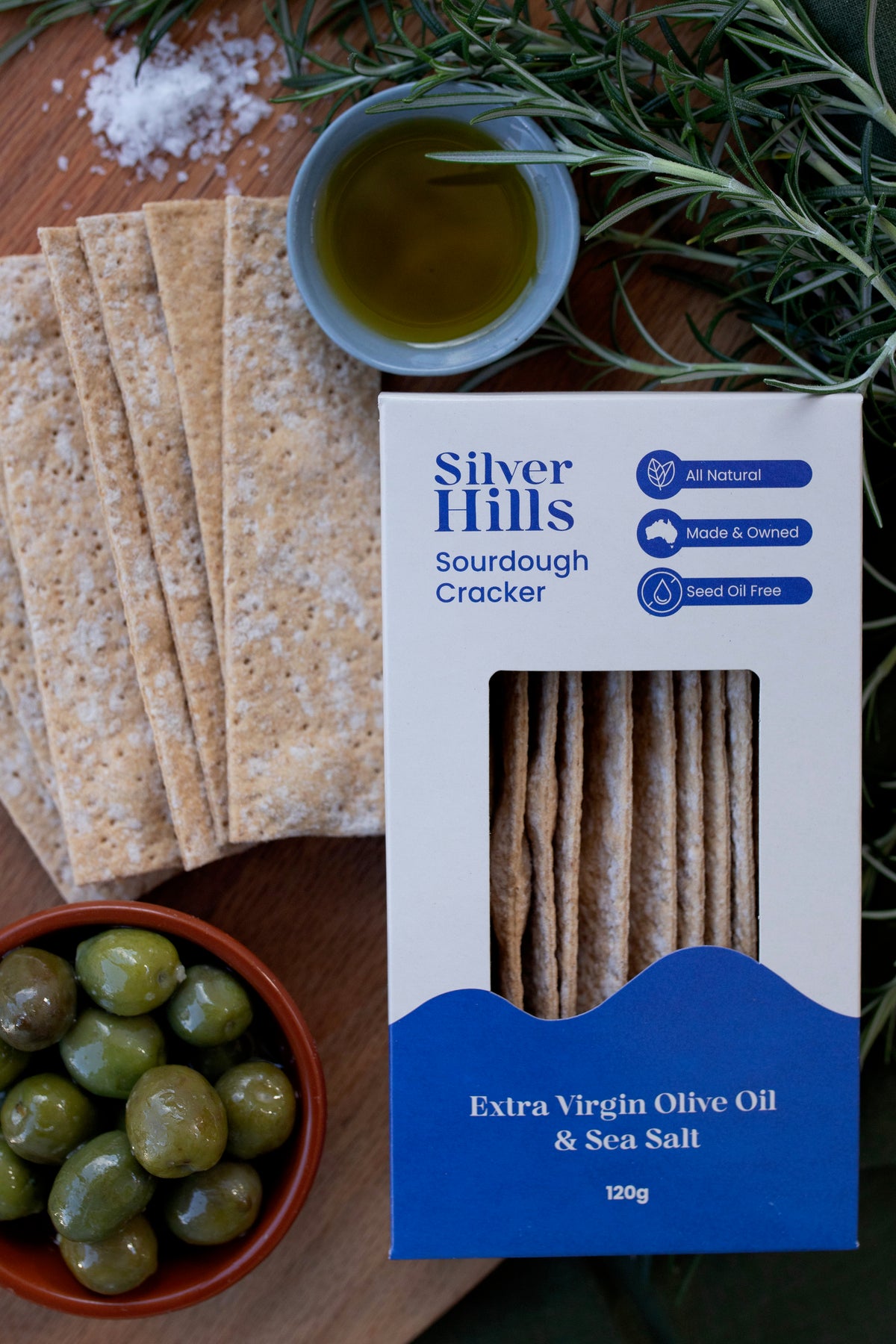 Silver Hills Sourdough Cracker - Extra Virgin Olive Oil & Sea Salt 120g